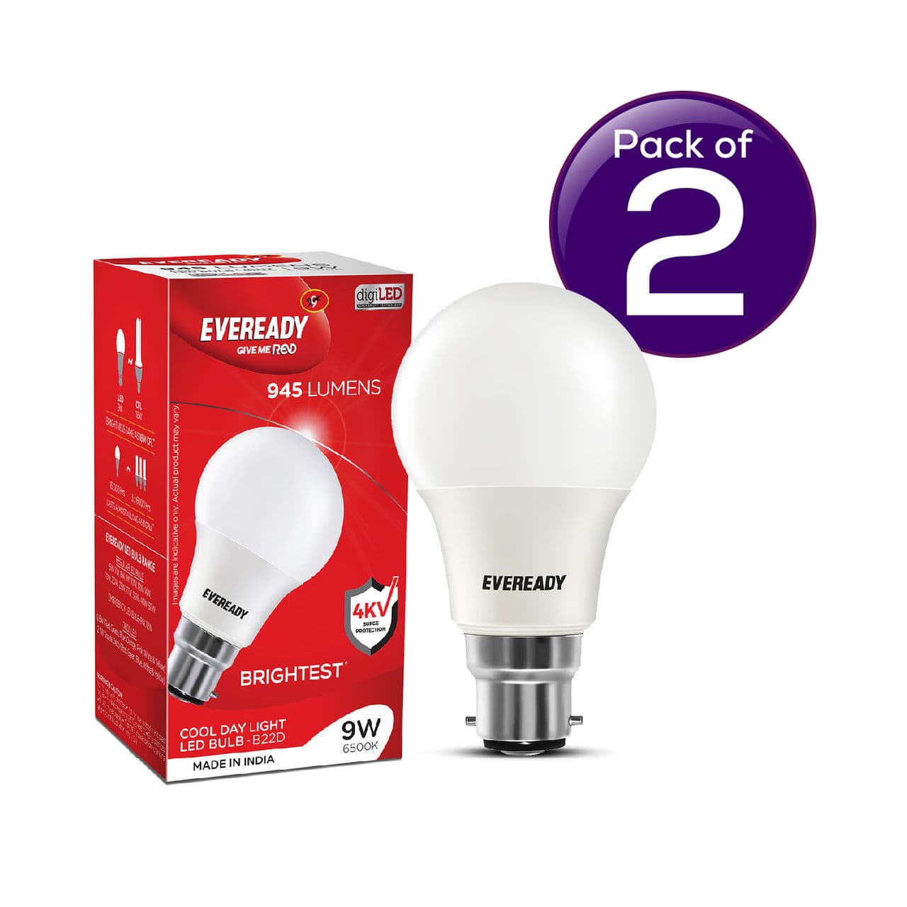 Eveready 9 W LED Bulb - Cool Day Light | 6500 K | Long Lasting 1 pc Combo - image 1