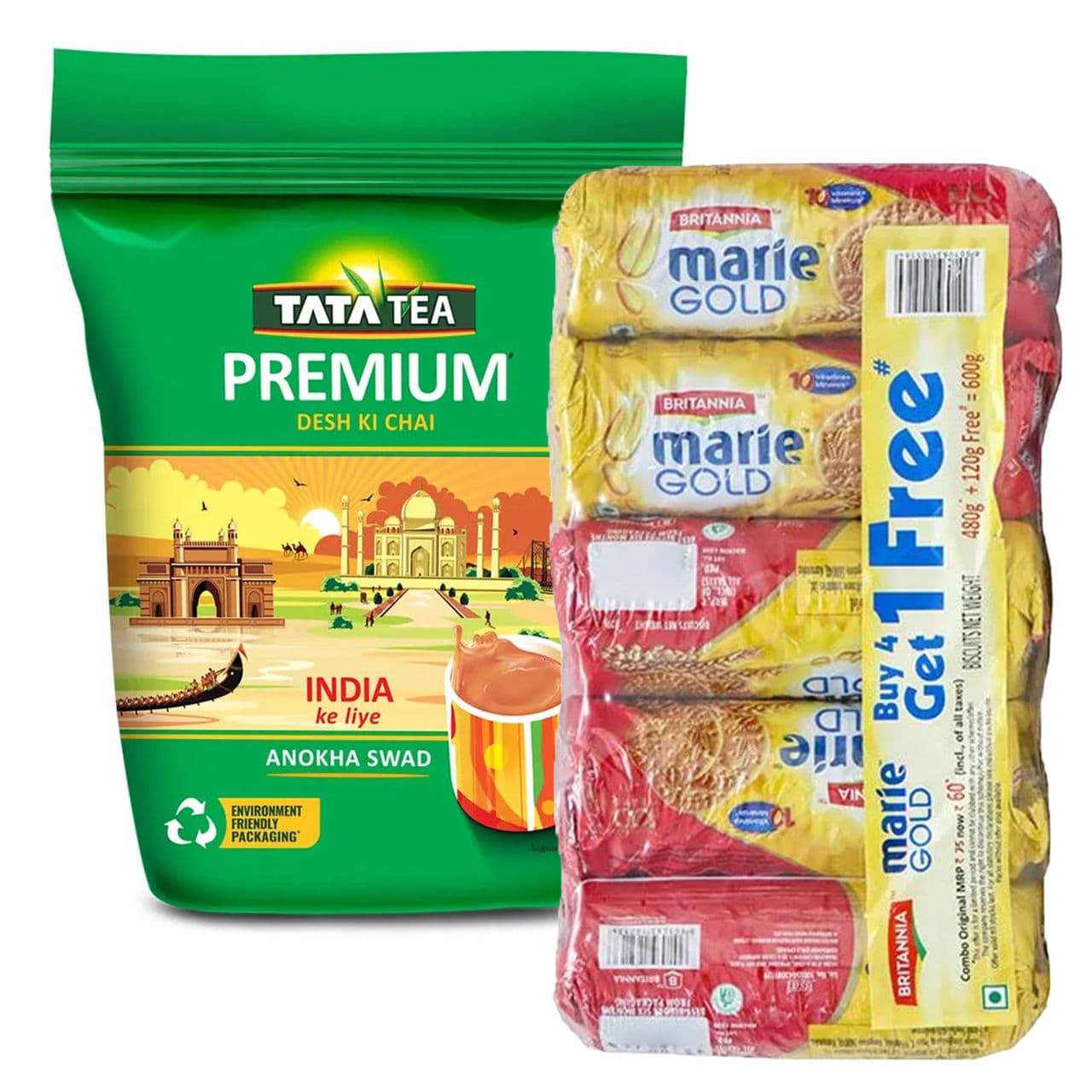 Tata Tea Premium(1kg) & Britannia Marie Gold (Buy 4 Get 1 Free)(600gms) Combo - image 1